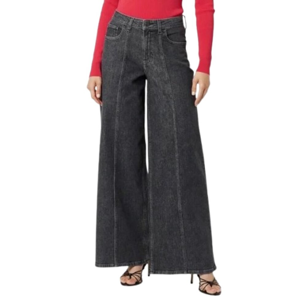 The Drop Women's Size 28 Y2K Black Washed Denim Baggy Style Wide Leg Jeans